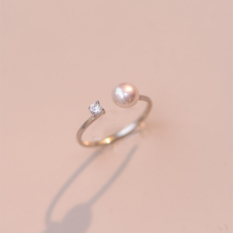 S925 Silver Freshwater Pearl Zircon Adjustable Ring
