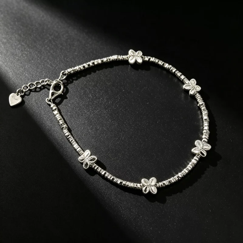 S925 Silver Tiny Butterfly Chip Bead Bracelet