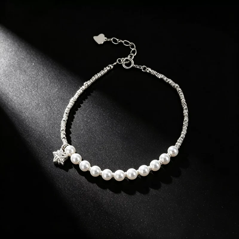 S925 Silver Chip Bead Pearl Star CZ Bracelet