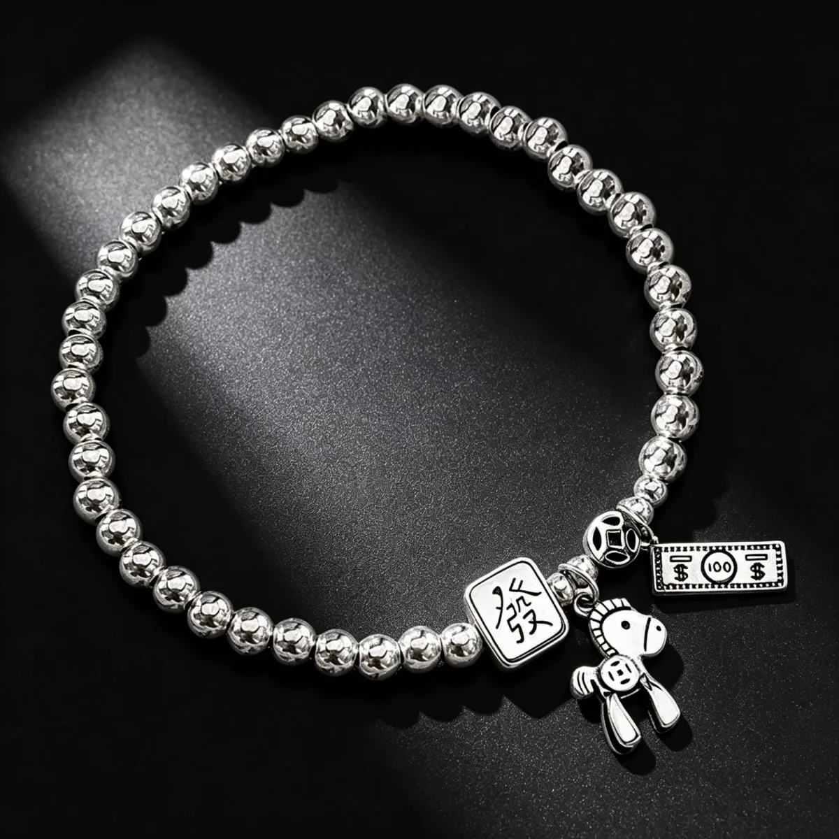 S925 Silver Retro Charm Bead Stretch Bracelet