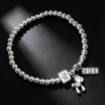 S925 Silver Retro Charm Bead Stretch Bracelet