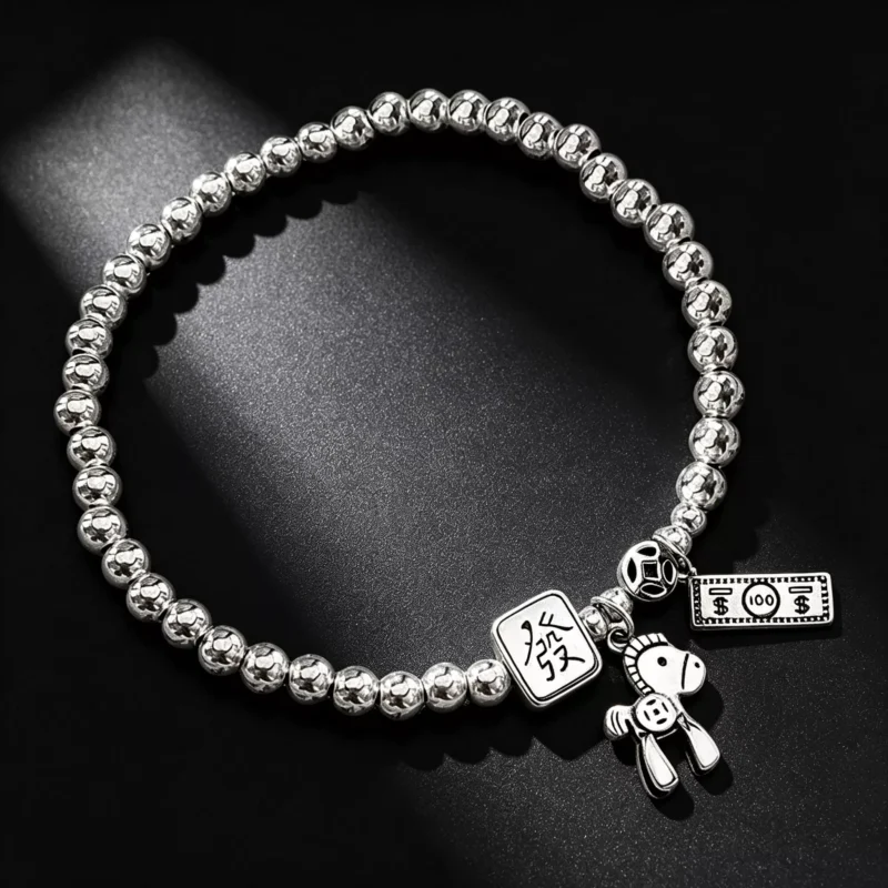 S925 Silver Retro Charm Bead Stretch Bracelet S925 Silver Retro Charm Bead Stretch Bracelet