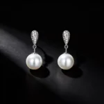 S925 Silver CZ Paved Pearl Drop Earrings
