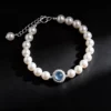 S925 Silver Pearl Blue Aquamarine Charm Bracelet