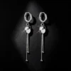 S925 Sterling Silver Disc Tassel Hoop Drop Earrings