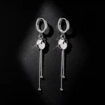 S925 Sterling Silver Disc Tassel Hoop Drop Earrings
