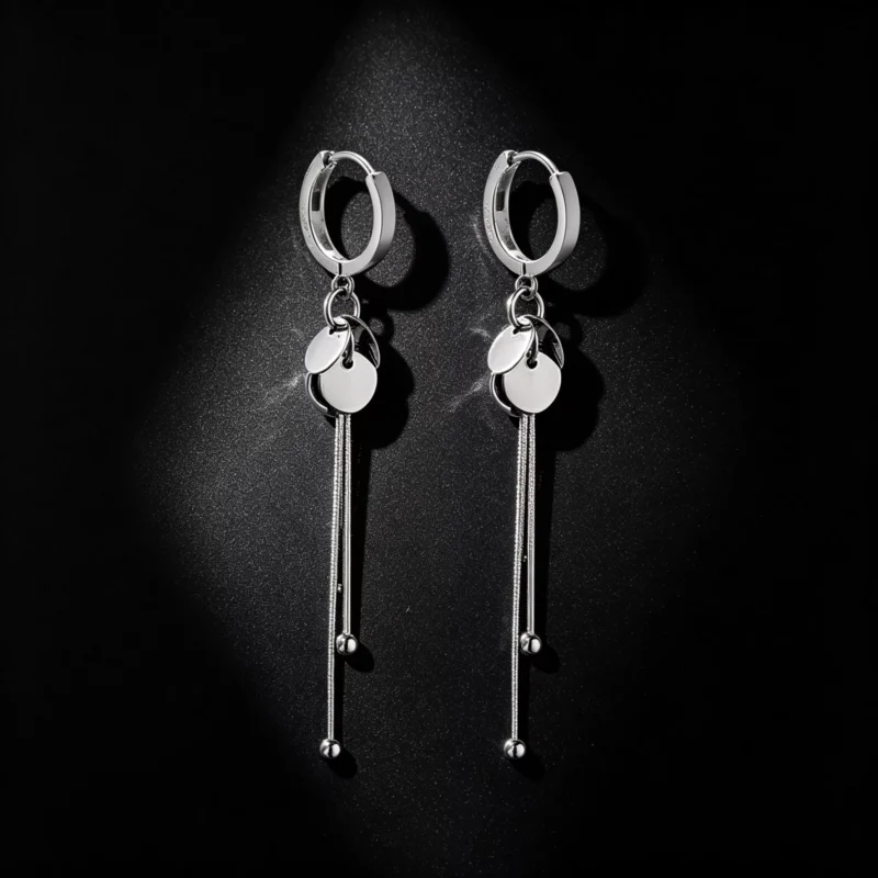 S925 Sterling Silver Disc Tassel Hoop Drop Earrings