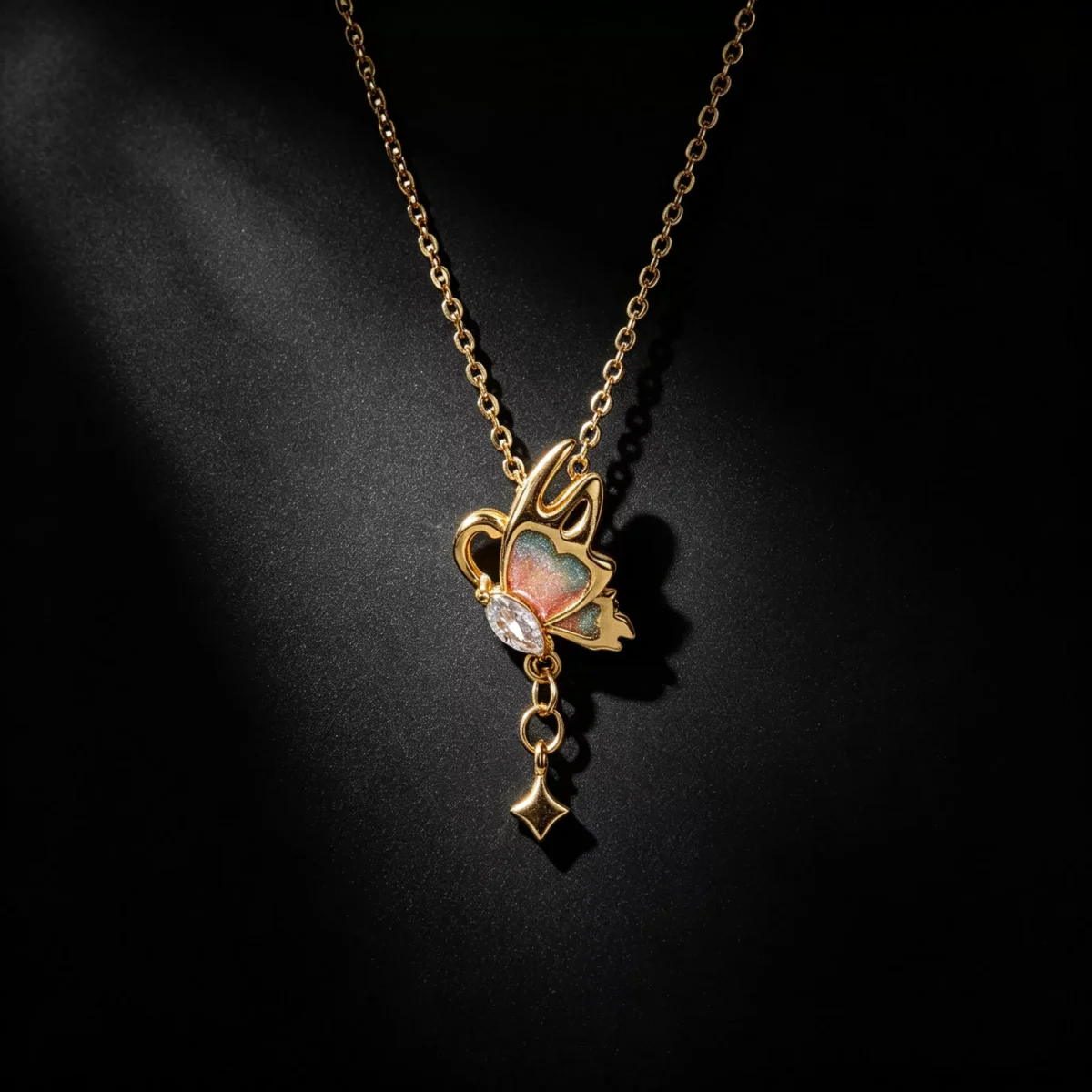 S925 Enamel Butterfly Zircon Pendant Necklace