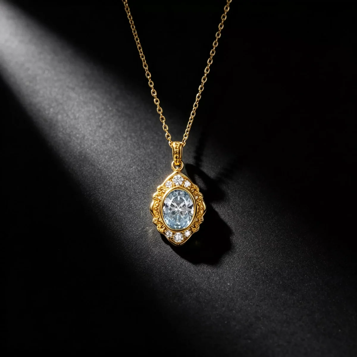 S925 Vintage Light‑Blue Cubic Zirconia Necklace