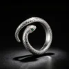 S999 Silver Open Snake Ring With Green Zircon
