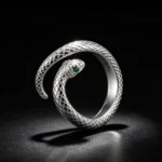 S999 Silver Open Snake Ring With Green Zircon