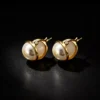 Gold‑Plated S925 Silver Half‑Pearl Huggie Earrings