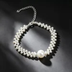 S925 Silver Woven Bead Bracelet with Large Simulated Pearl