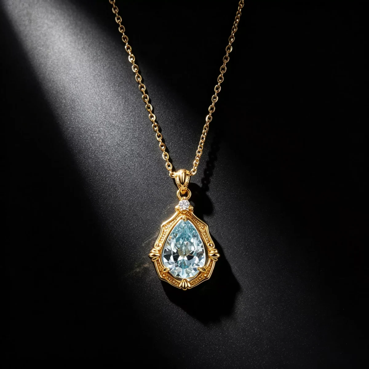 S925 Vintage Teardrop Light‑Blue Zircon Necklace