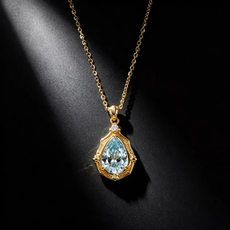 S925 Vintage Teardrop Light‑Blue Zircon Necklace S925 Vintage Teardrop Light‑Blue Zircon Necklace