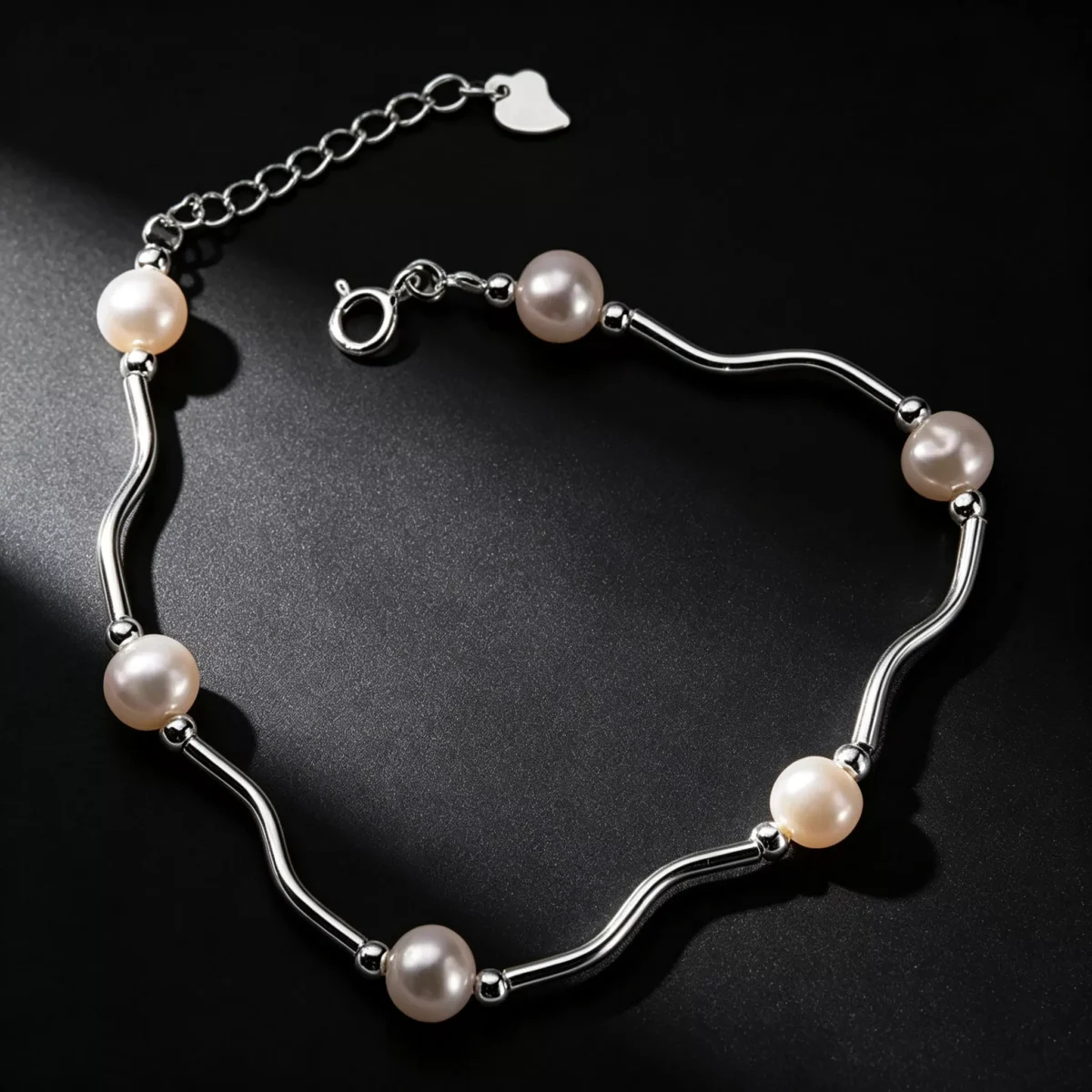 S925 Silver Freshwater Pearl Wavy Bracelet