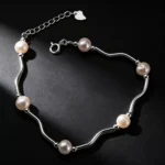 S925 Silver Freshwater Pearl Wavy Bracelet