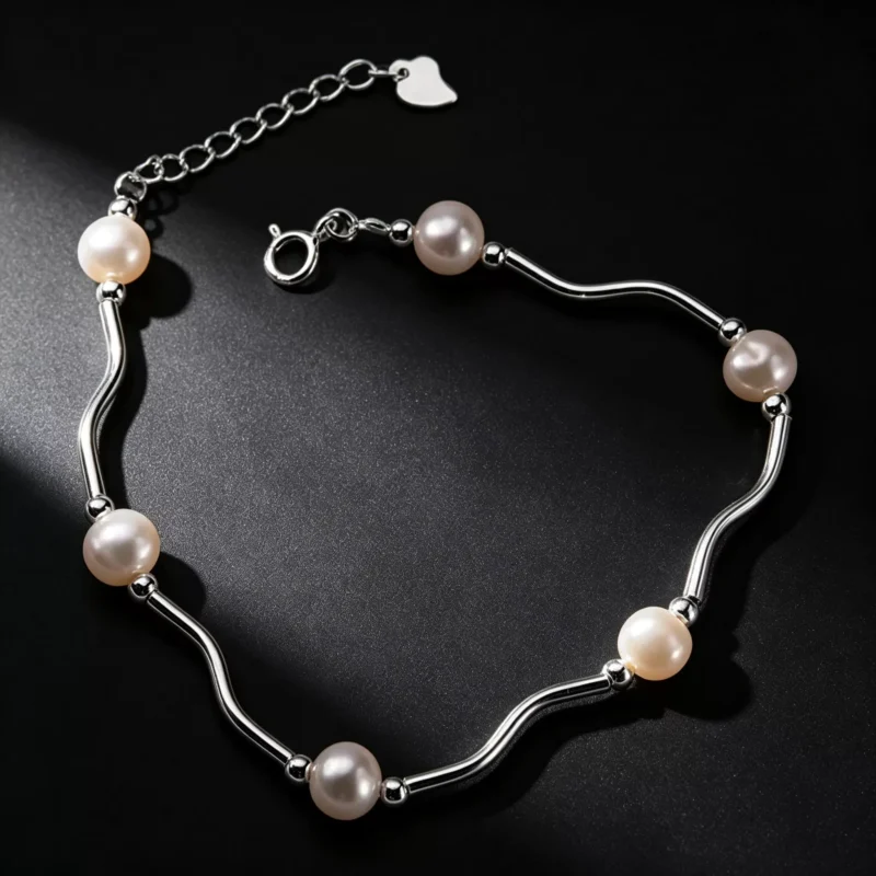 S925 Silver Freshwater Pearl Wavy Bracelet