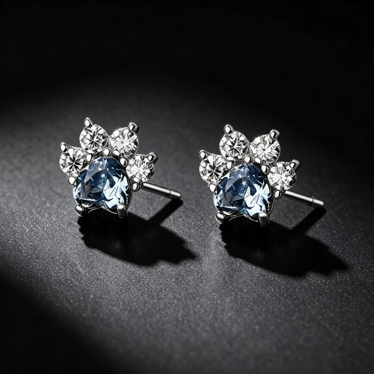 Cat‑Paw Fine Silver CZ Stud Earrings