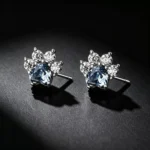 Cat‑Paw Fine Silver CZ Stud Earrings, 3 Colors Available