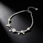S925 Silver Hetian Jade Lotus Charm Bracelet