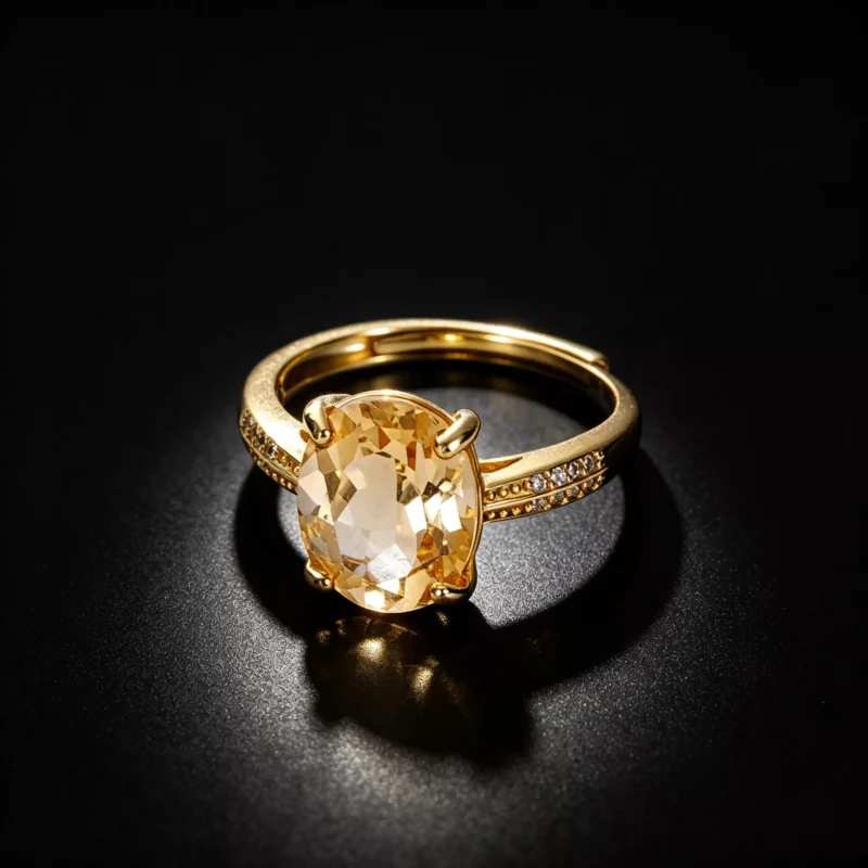 S925 Gold‑Plated Oval Natural Citrine Open Ring