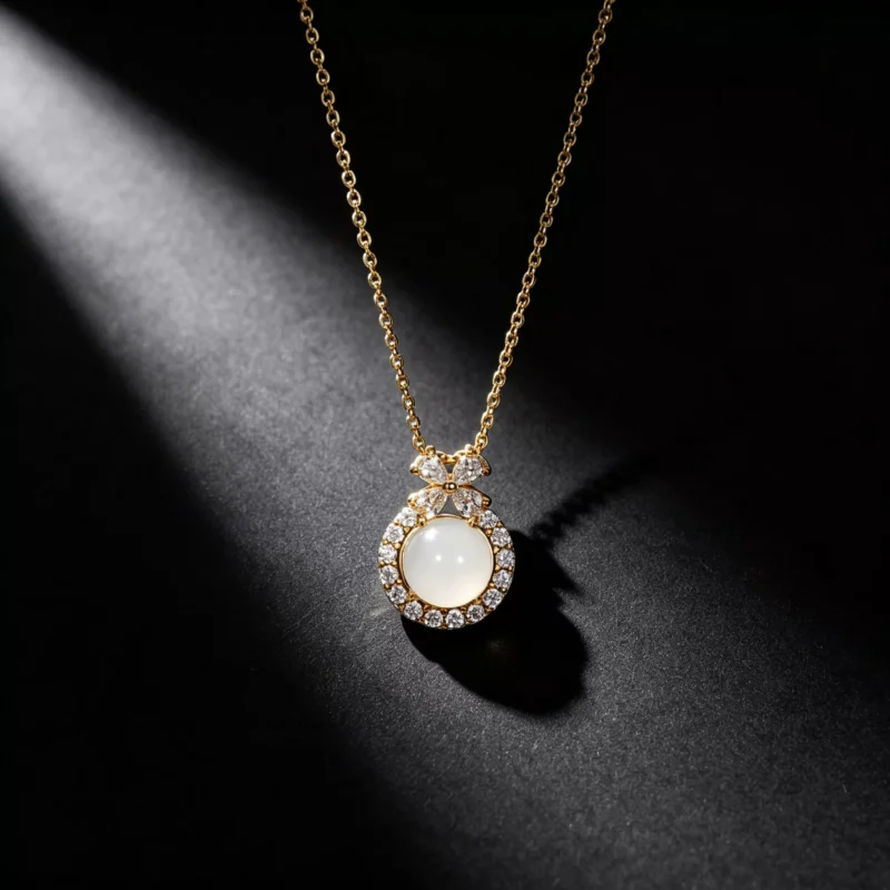 S925 Agate Zircon Bow‑knot Pendant Necklace