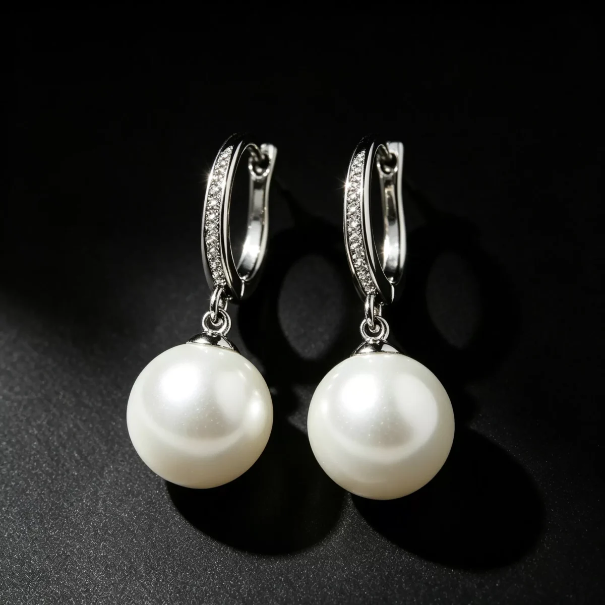 S925 Silver Paved CZ Dangle Simulated Pearl Earrings S925 Silver Paved CZ Dangle Simulated Pearl Earrings