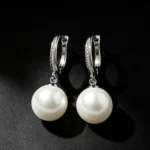 S925 Silver Paved CZ Dangle Imitation Pearl Earrings