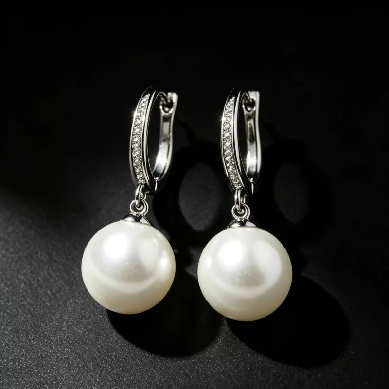 S925 Silver Paved CZ Dangle Simulated Pearl Earrings