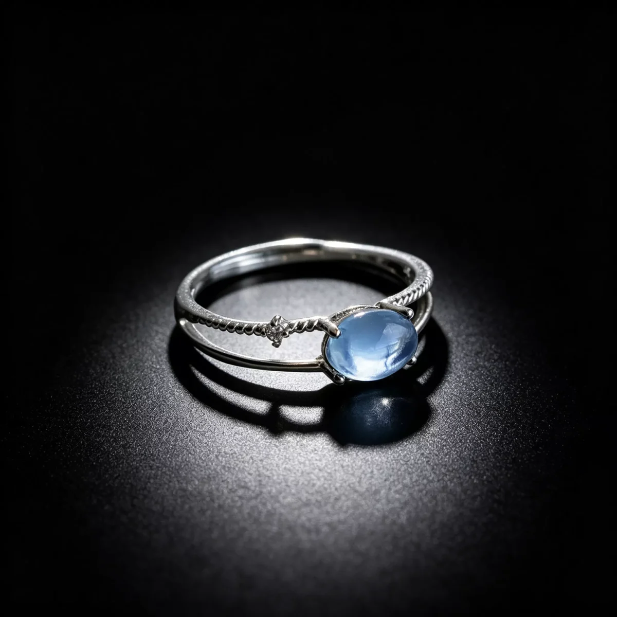 S925 Silver Natural Aquamarine Adjustable Ring
