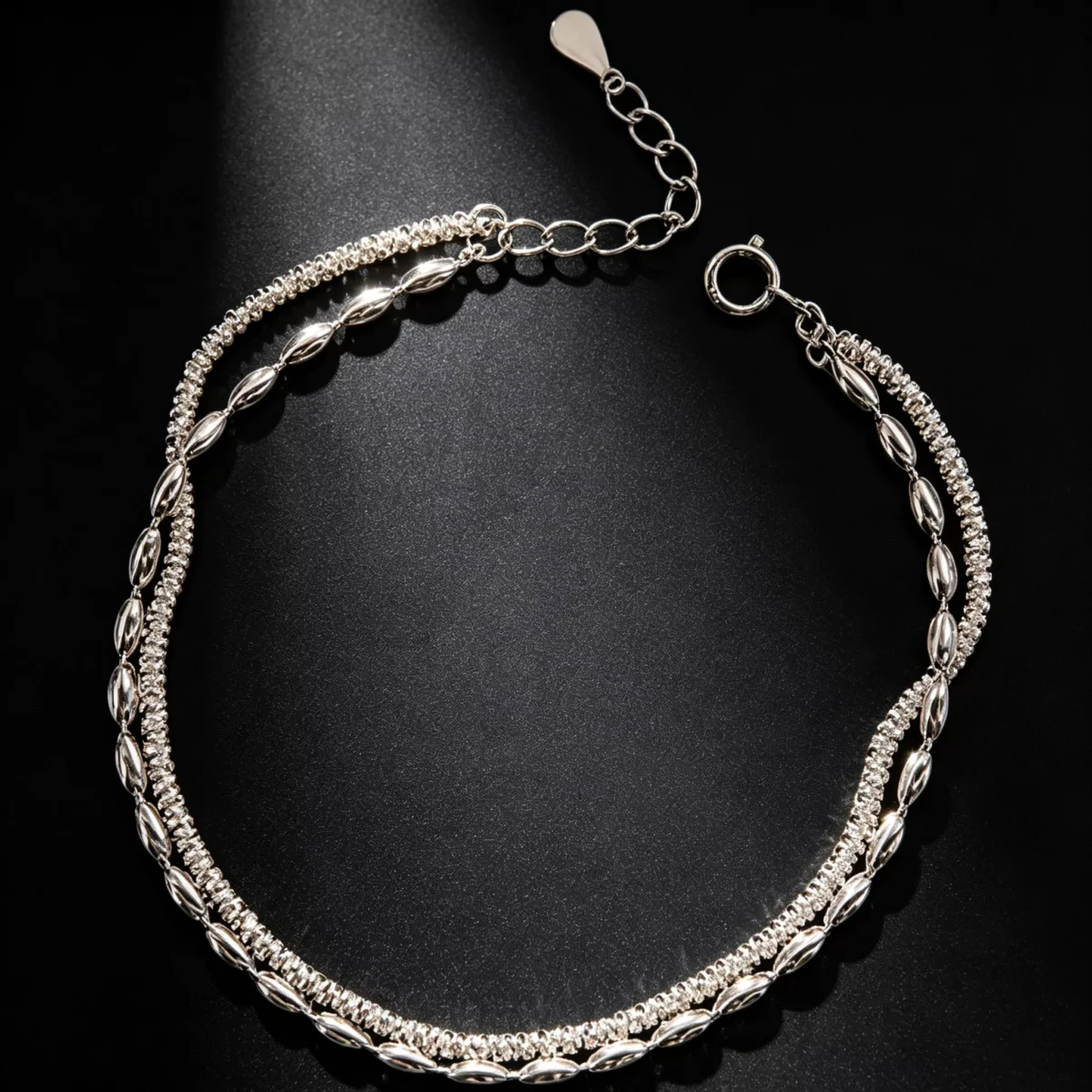 S925 Sterling Silver Double Layer Olive Bead Bracelet