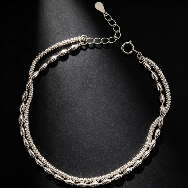 S925 Sterling Silver Double Layer Olive Bead Bracelet S925 Sterling Silver Double Layer Olive Bead Bracelet