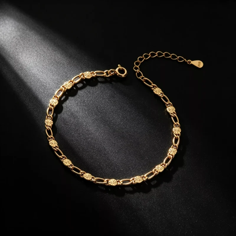 S925 Silver Textured Carved Chain Bracelet