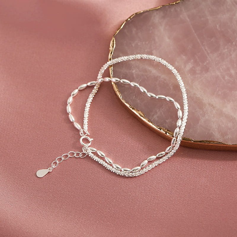 S925 Sterling Silver Double Layer Olive Bead Bracelet S925 Sterling Silver Double Layer Olive Bead Bracelet