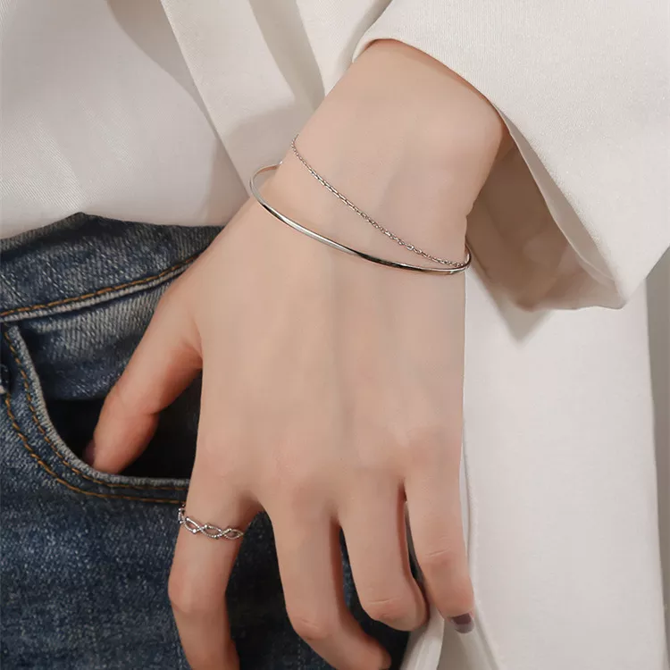 S925 Sterling Silver Double‑Layer Bracelet