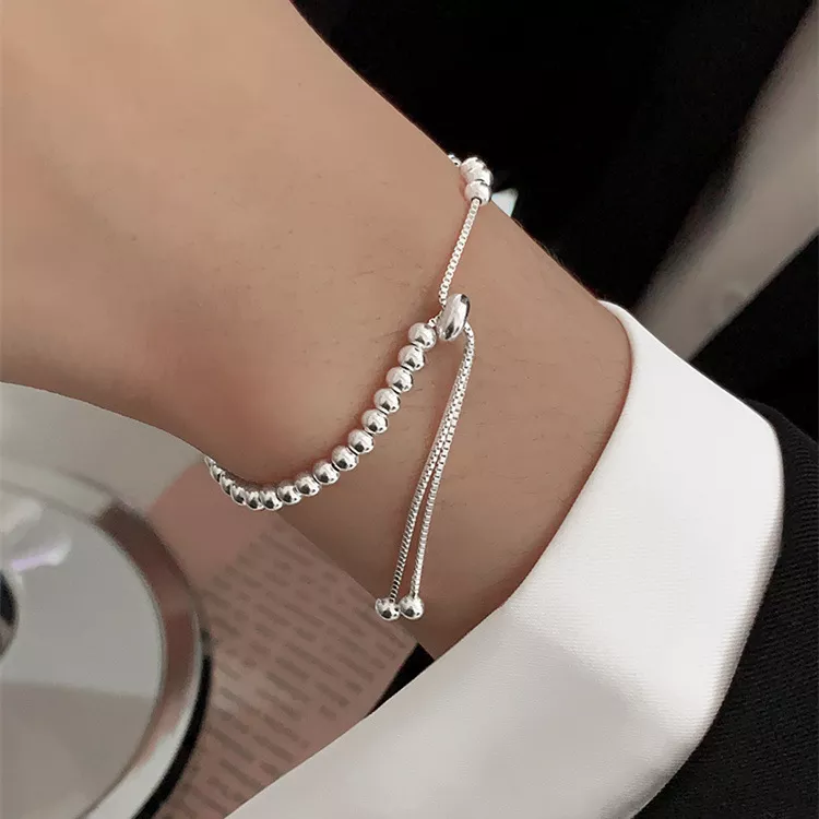 S925 Sterling Silver Adjustable Bead Bracelet