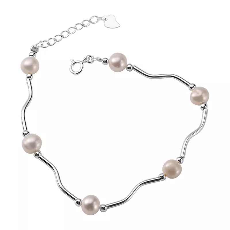 S925 Silver Freshwater Pearl Wavy Bracelet