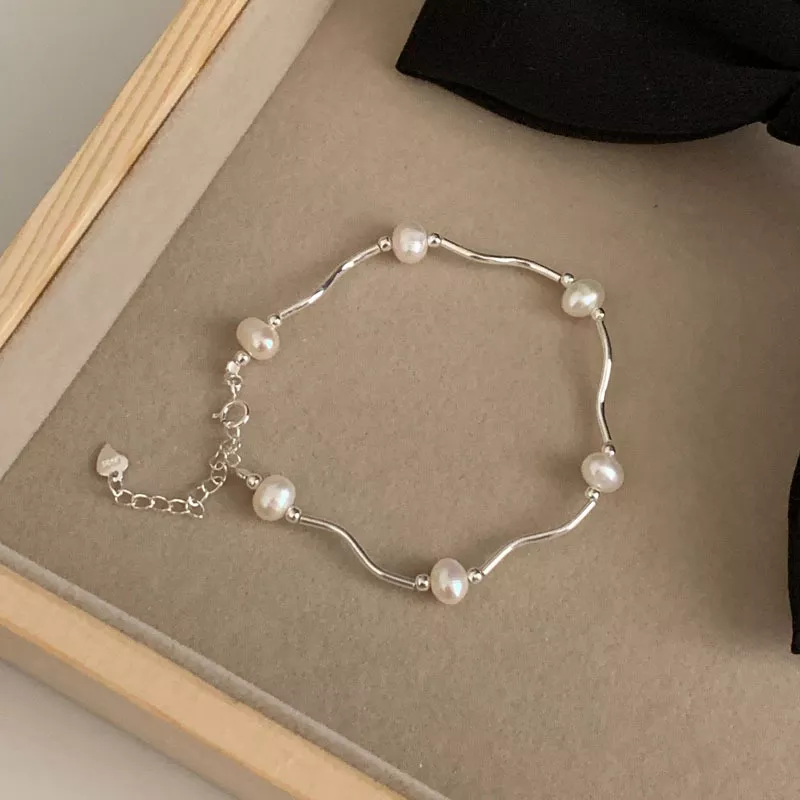S925 Silver Freshwater Pearl Wavy Bracelet