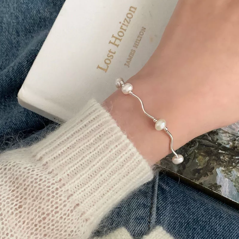 S925 Silver Freshwater Pearl Wavy Bracelet