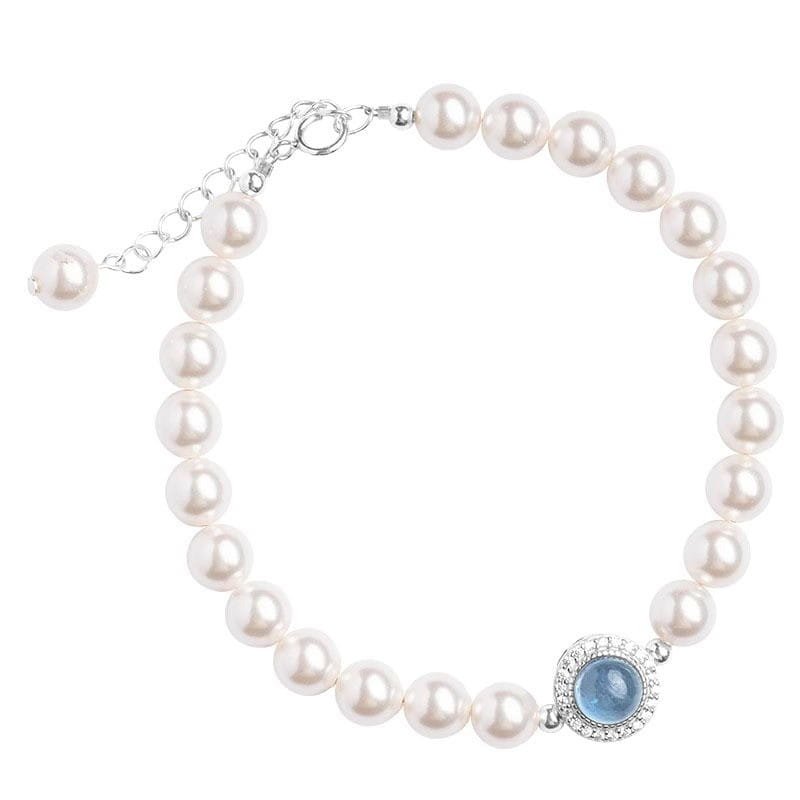S925 Silver Pearl Blue Aquamarine Charm Bracelet