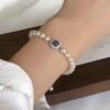 S925 Silver Pearl Blue Aquamarine Charm Bracelet