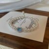 S925 Silver Pearl Blue Aquamarine Charm Bracelet