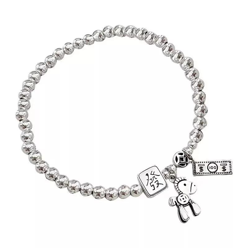 S925 Silver Retro Charm Bead Stretch Bracelet S925 Silver Retro Charm Bead Stretch Bracelet