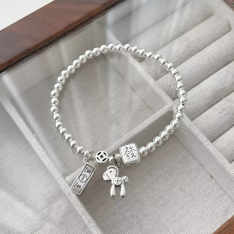 S925 Silver Retro Charm Bead Stretch Bracelet S925 Silver Retro Charm Bead Stretch Bracelet