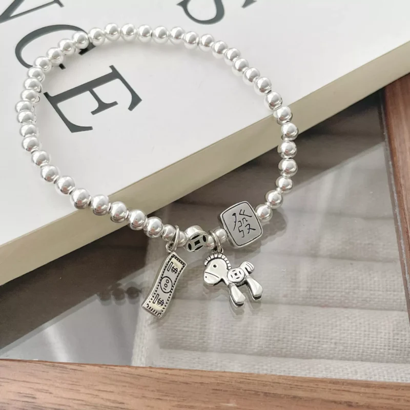 S925 Silver Retro Charm Bead Stretch Bracelet S925 Silver Retro Charm Bead Stretch Bracelet