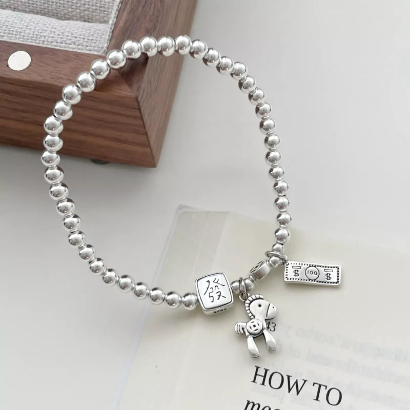 S925 Silver Retro Charm Bead Stretch Bracelet S925 Silver Retro Charm Bead Stretch Bracelet