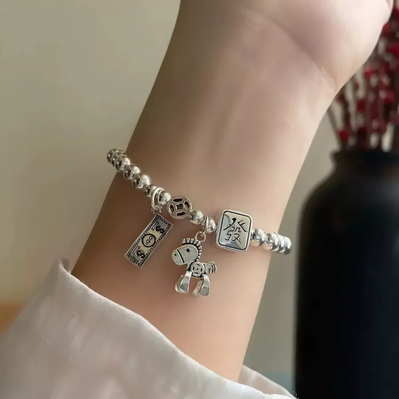 S925 Silver Retro Charm Bead Stretch Bracelet S925 Silver Retro Charm Bead Stretch Bracelet