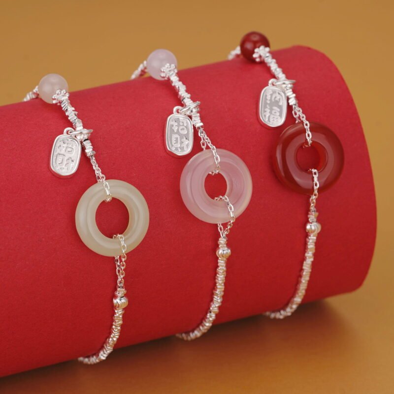 S925 Sterling Silver Peace Lock Natural Stone Bracelet S925 Sterling Silver Peace Lock Natural Stone Bracelet