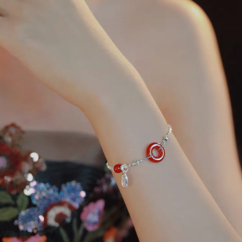 S925 Sterling Silver Peace Lock Natural Stone Bracelet S925 Sterling Silver Peace Lock Natural Stone Bracelet